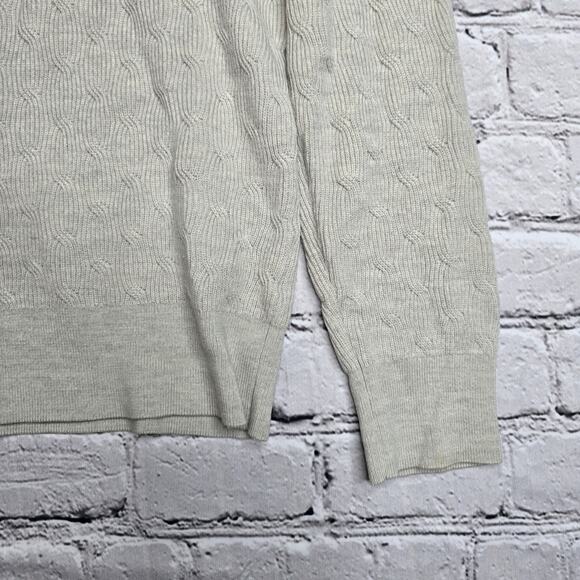 Club Monaco 100% Wool Cream Beige Khaki Crew Neck Cable Knit Sweater Size Medium - Picture 6 of 13
